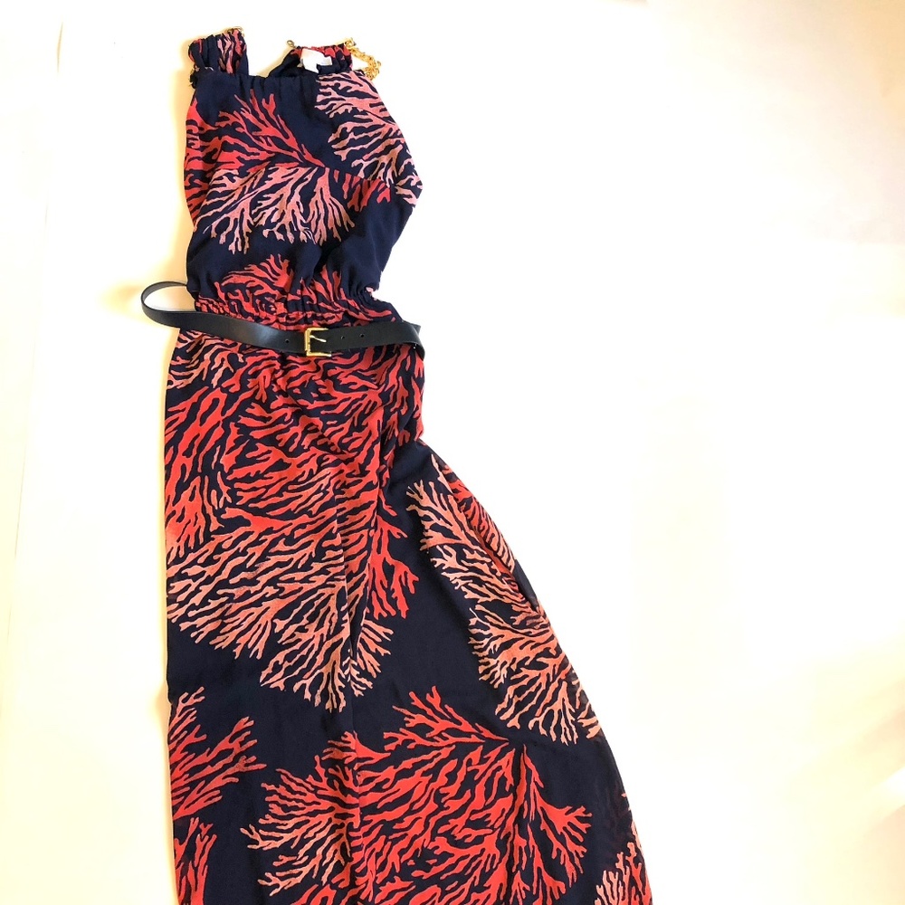 michael kors halter chain neck maxi multi color summer dress sleeveless